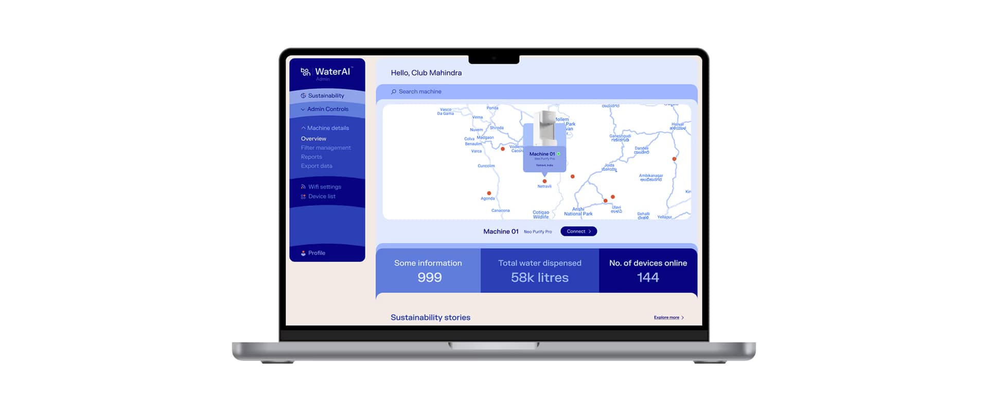 WaterAI web dashboard on a laptop