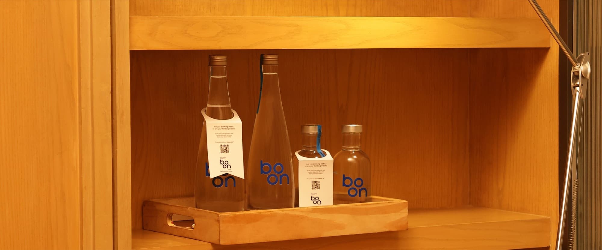 Boon Refill glass bottles in a luxury hotel.