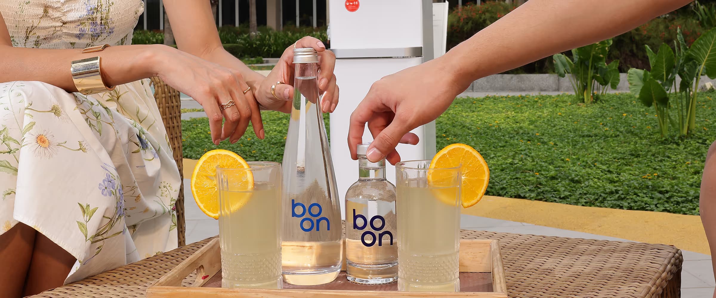 Boon glass bottles served to guests