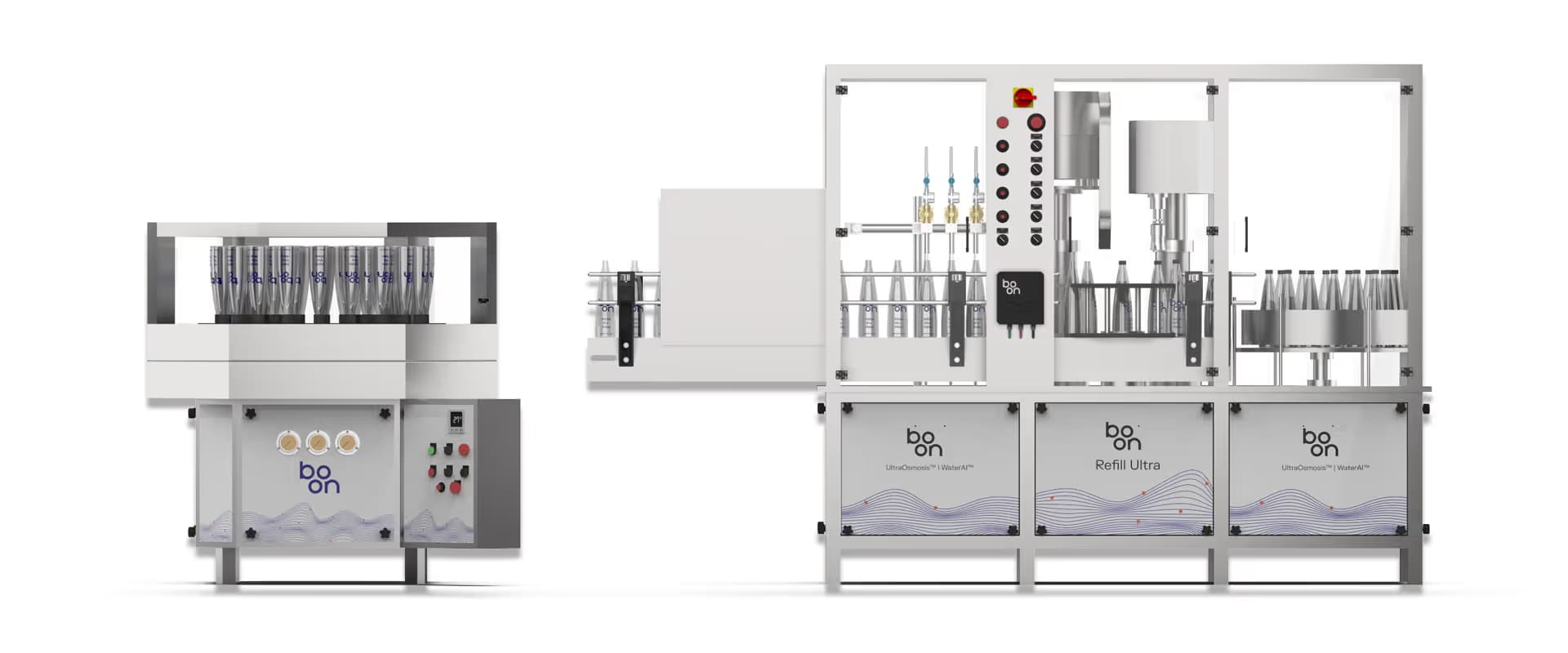 The Boon Refill Ultra conveyor bottling plant