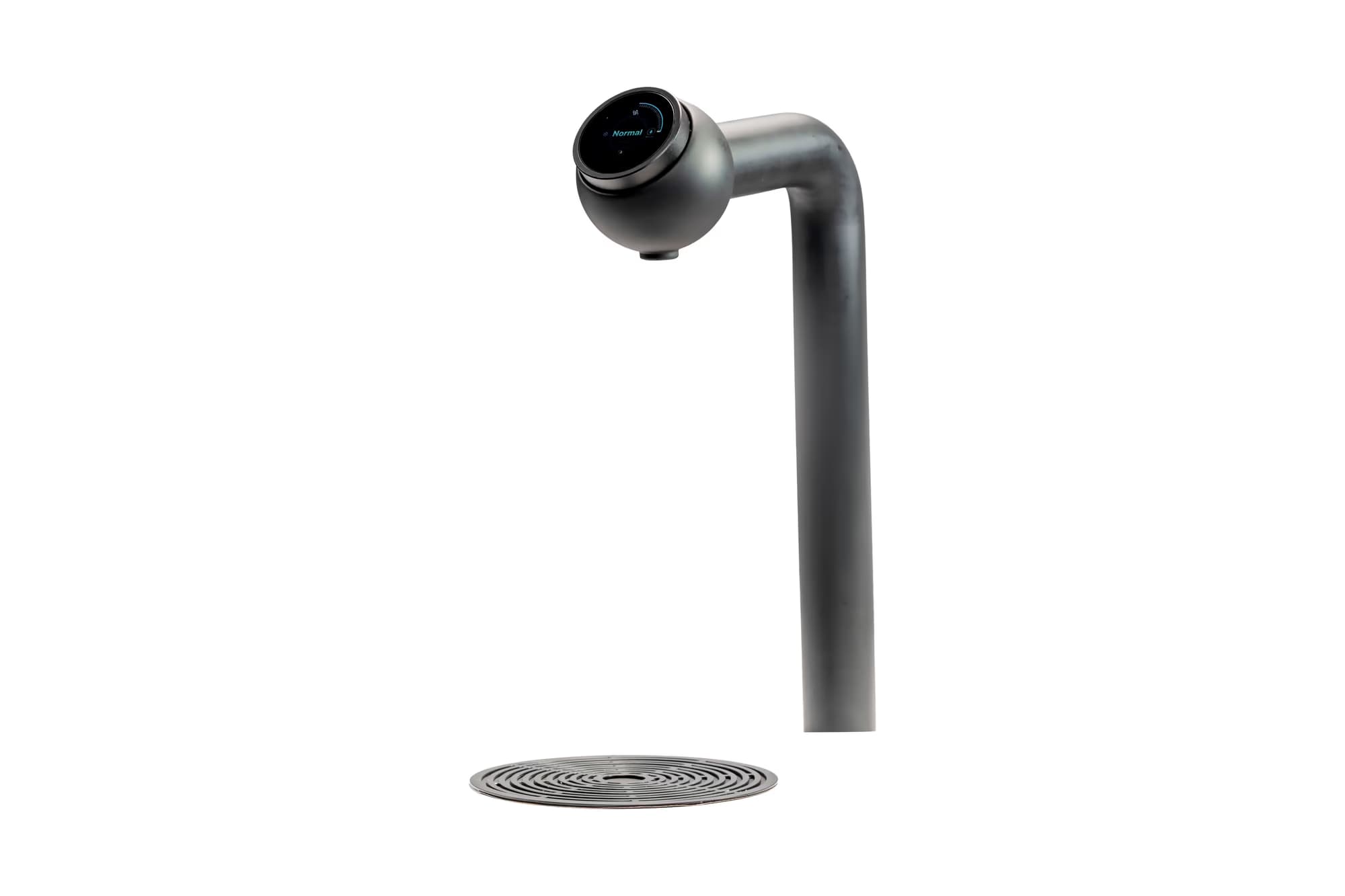 The Boon Purify Tap Pro P1: a matte-black tap with a rotary dial head over a drip tray
