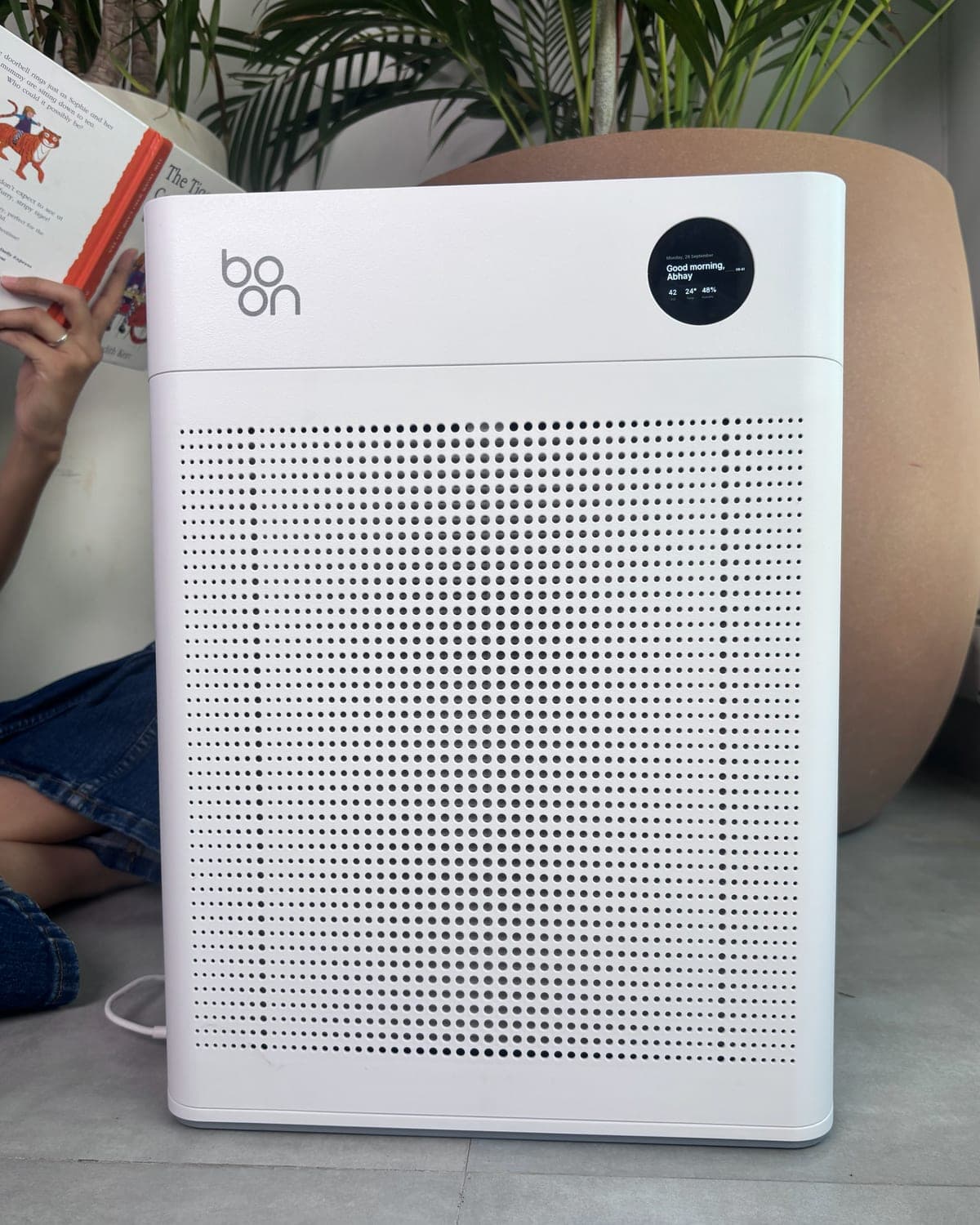 Boon Airvana™ air purifier on the floor of a living room