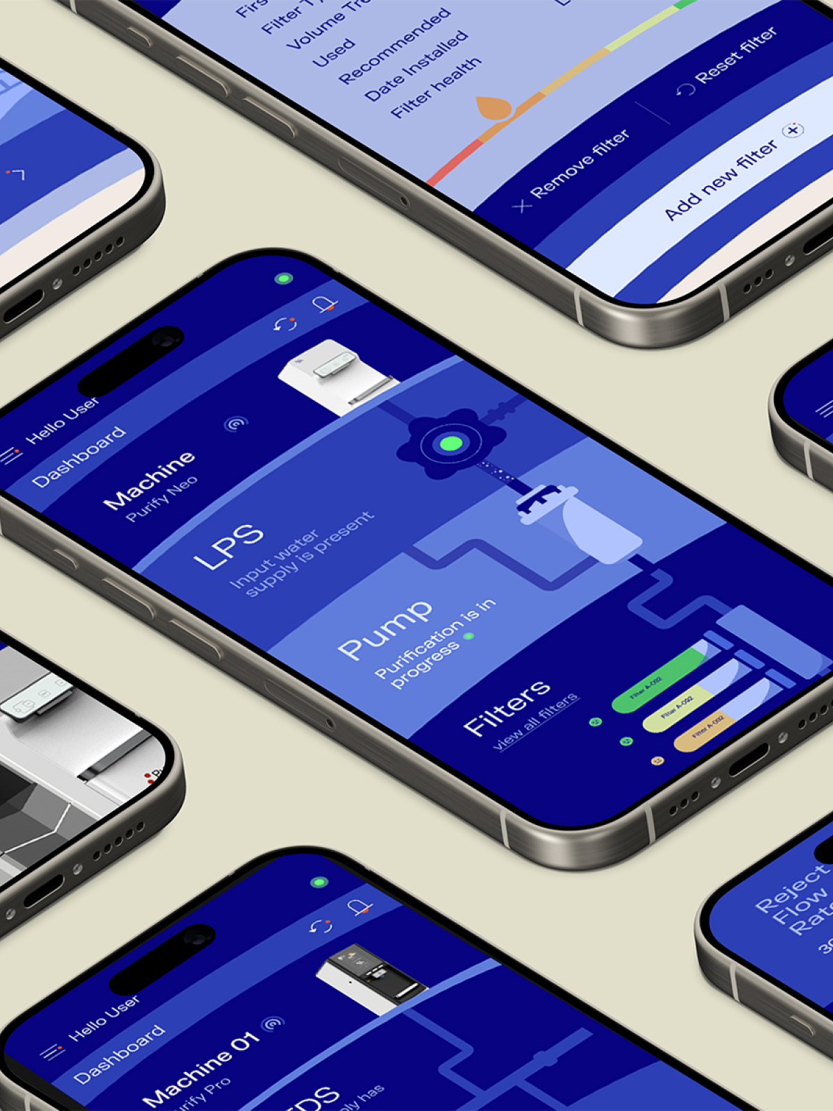 WaterAI app screens — real-time water quality monitoring.