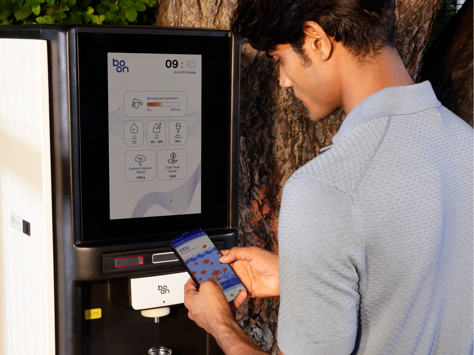 WaterAI app beside Boon, real-time water quality monitoring.