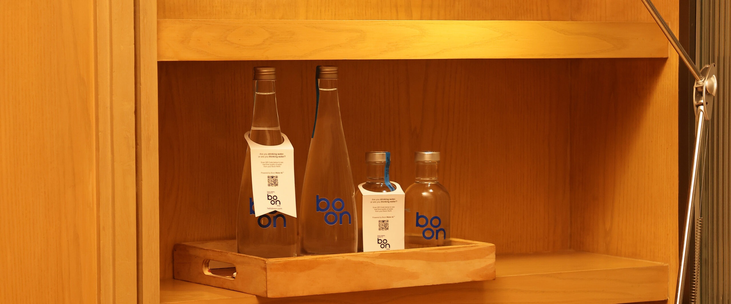 Boon Refill glass bottles in a luxury hotel.